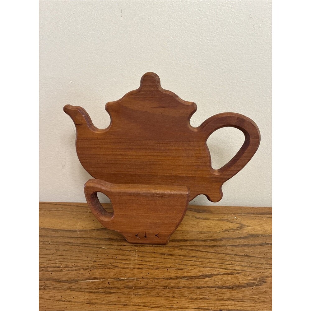 Wooden Teapot and Tea Cup Napkin Holder About 9” X 10”  Listing # 2